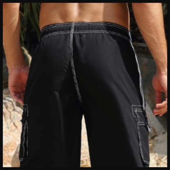 Ocean Pacific (OP) Black Board Shorts with White Stripes White Stitching Size L - Picture 2 of 6